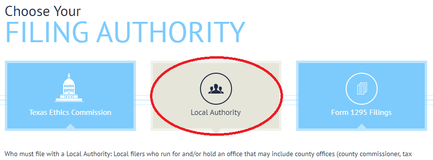 Selecting the Local Filing Authority Option